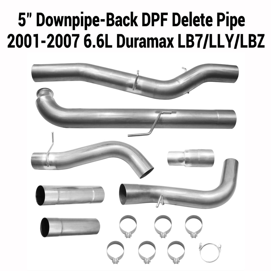 2001-2007 6.6L GM Duramax LB7 LLY LBZ 5'' Downpipe-Back DPF Delete Pipe DieselPerf