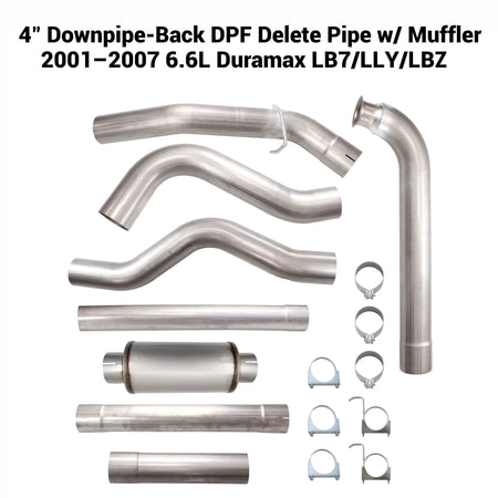 2001-2007 6.6L GM Duramax LB7 LLY LBZ 4'' Downpipe-Back DPF Delete Pipe DieselPerf