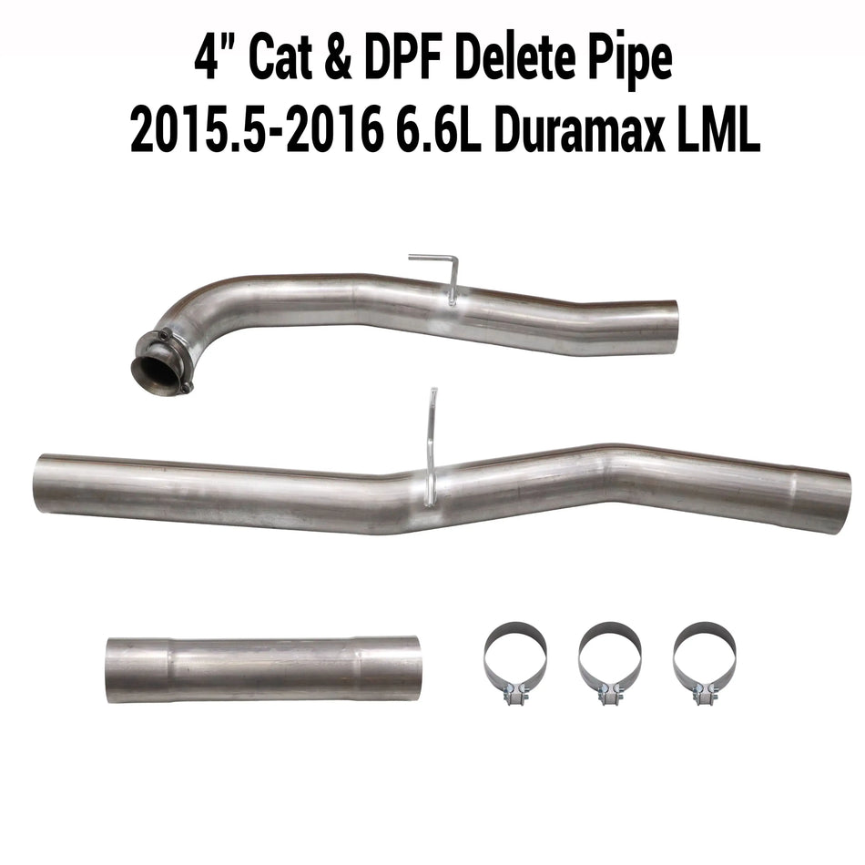 2015.5-2016 6.6L GM Duramax LML 4" CAT&DPF Delete Pipe DieselPerf