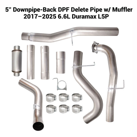 2017-2025 6.6L GM Duramax L5P 5" Downpipe-Back DPF Delete Pipe DieselPerf