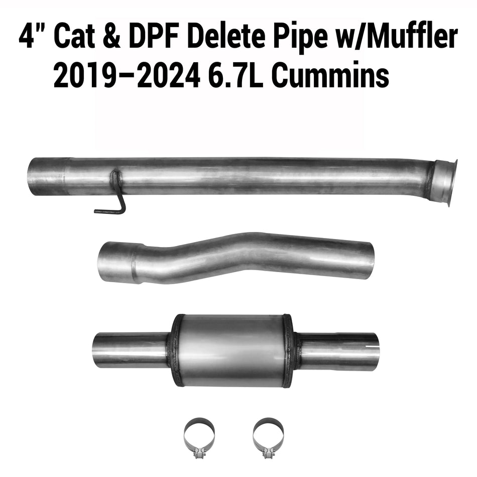 2019-2024 6.7L Dodge Ram Cummins 4" CAT&DPF Delete Pipe With Muffler