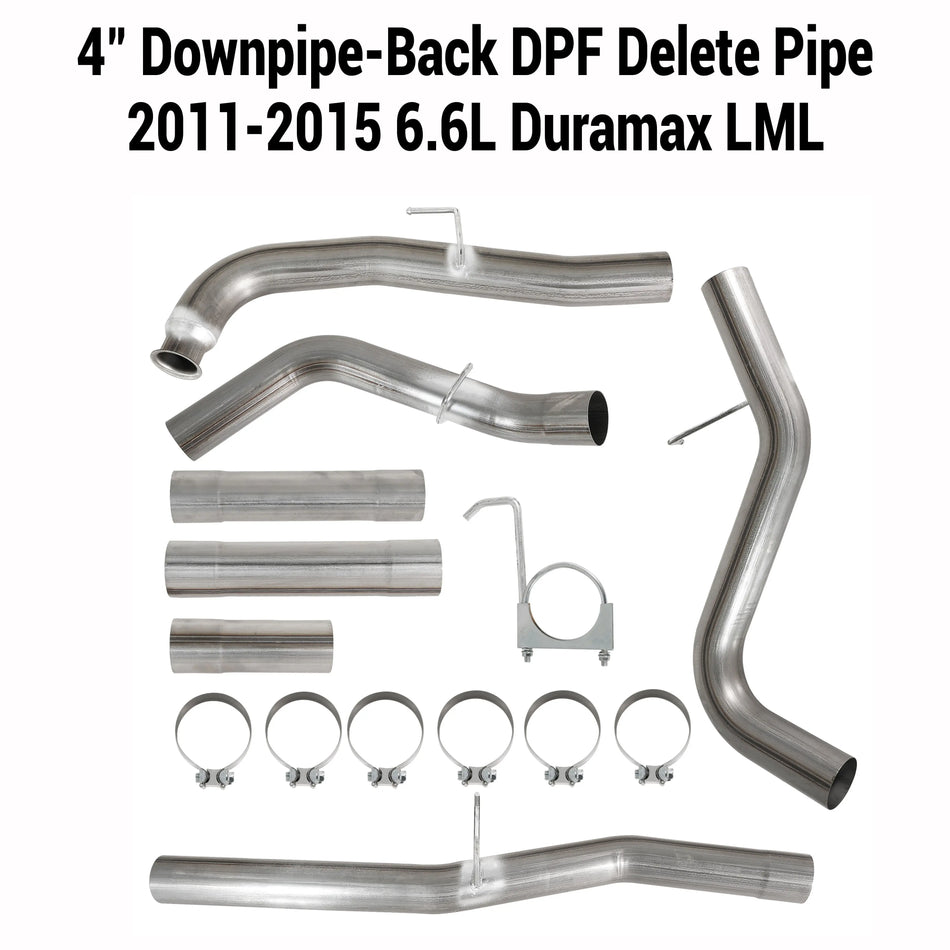 2011-2015 6.6L GM Duramax LML 4" Downpipe-Back DPF Delete Pipe DieselPerf