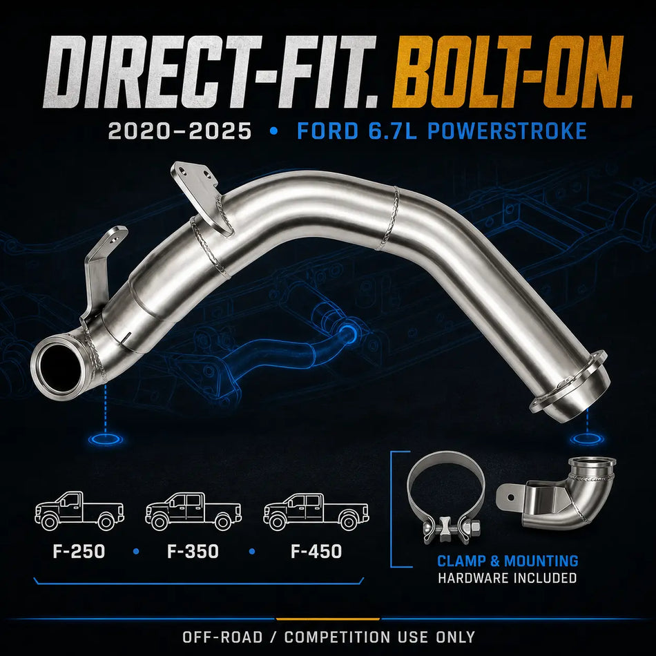 2020-2025 6.7L Powerstroke 4" Downpipe Exhaust DieselPerf