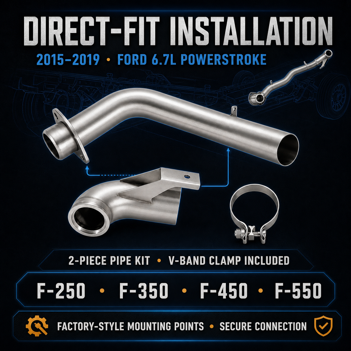 2015-2019 6.7L Ford Powerstroke 4" Downpipe Exhaust DieselPerf