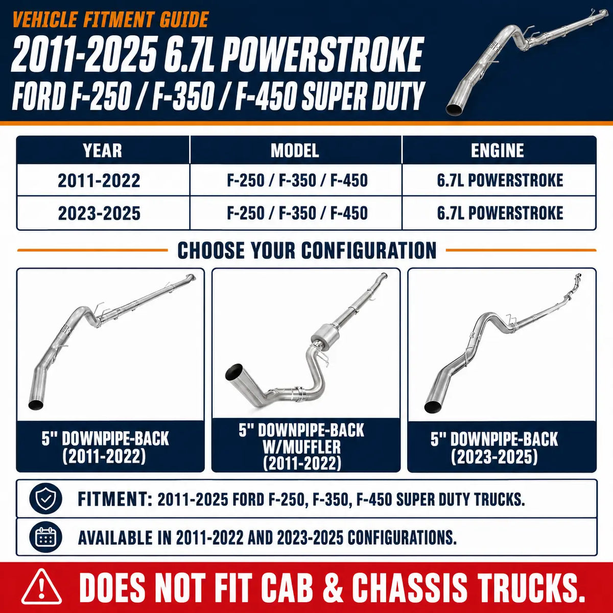 2011-2025 6.7L Powerstroke 5'' Downpipe-Back DPF Delete Pipe DieselPerf