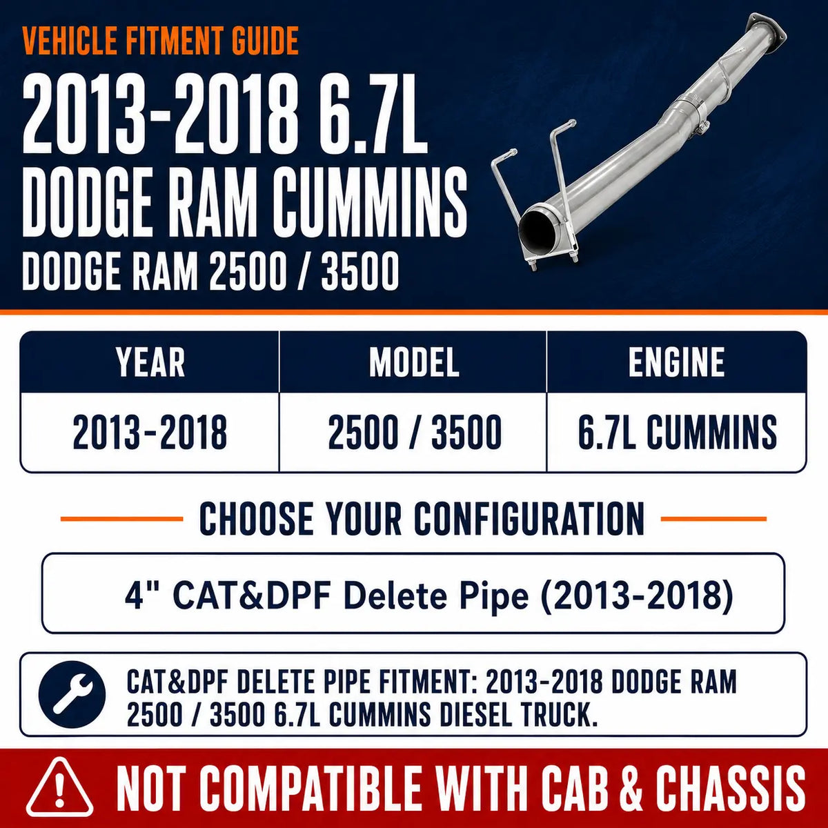 2013-2018 6.7L Dodge Ram Cummins 4" CAT&DPF Delete Pipe DieselPerf