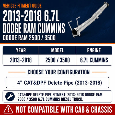 2013-2018 6.7L Dodge Ram Cummins 4" CAT&DPF Delete Pipe DieselPerf