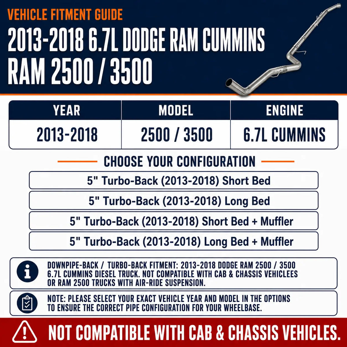 2013-2018 6.7L Dodge Ram Cummins 5" Turbo-Back DPF Delete Pipe DieselPerf