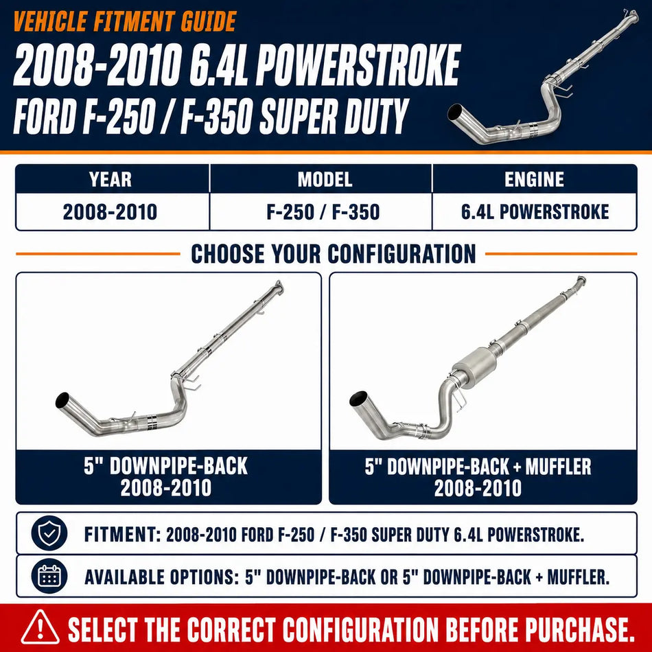 2008-2010 6.4L Powerstroke 5'' Downpipe-Back DPF Delete Pipe DieselPerf
