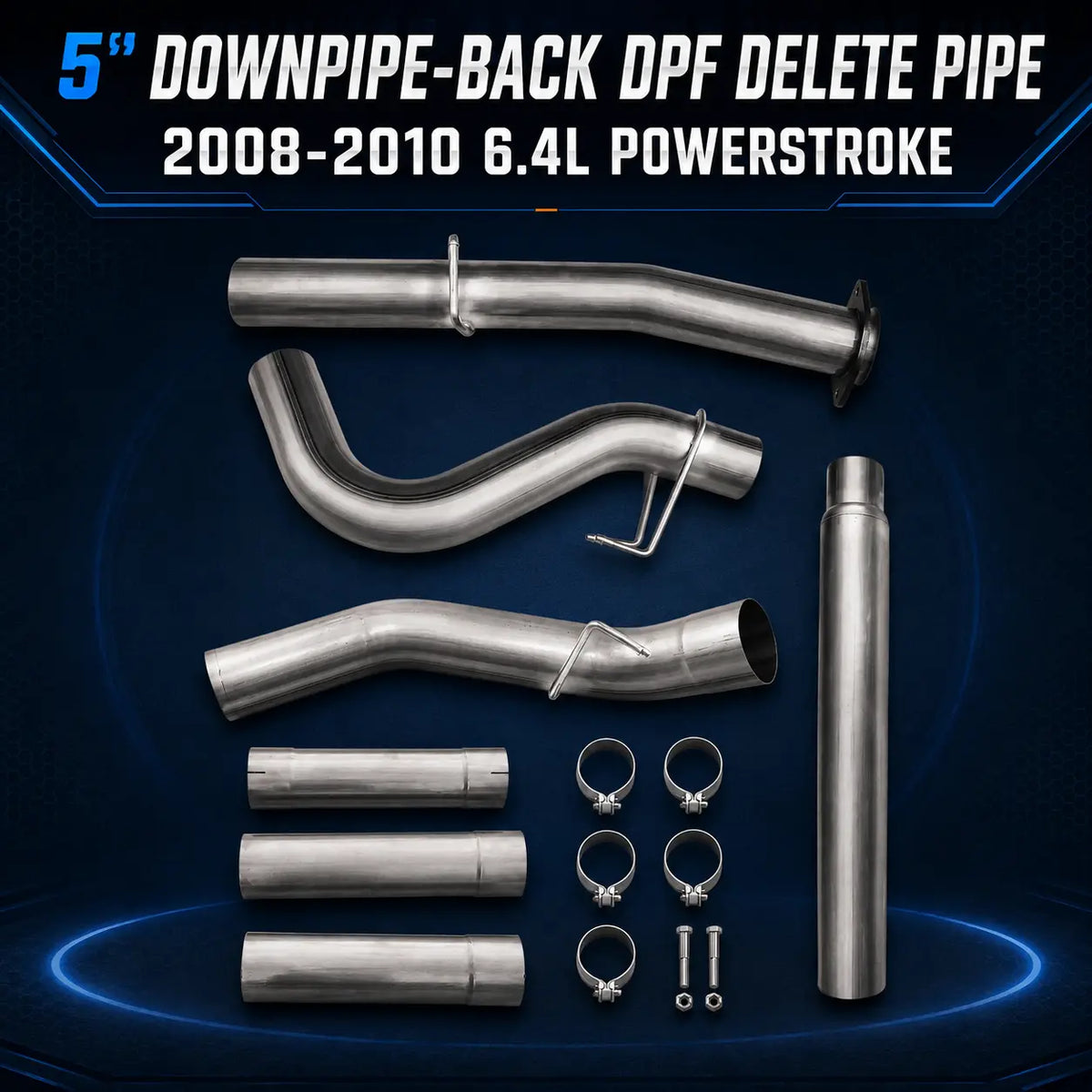 2008-2010 6.4L Powerstroke 5'' Downpipe-Back DPF Delete Pipe DieselPerf