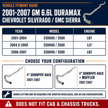 2001-2007 6.6L GM Duramax LB7 LLY LBZ 4'' Downpipe-Back DPF Delete Pipe DieselPerf