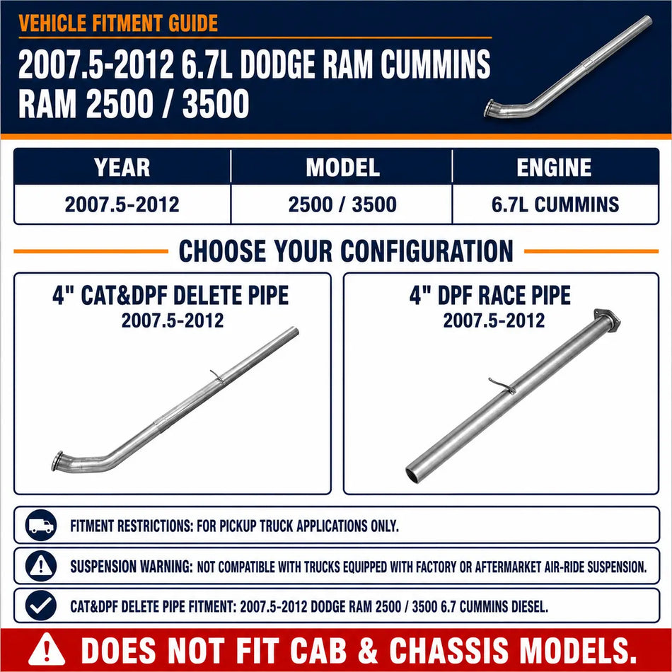 2007.5-2012 6.7L Dodge Ram Cummins 4" CAT&DPF Delete Pipe DieselPerf