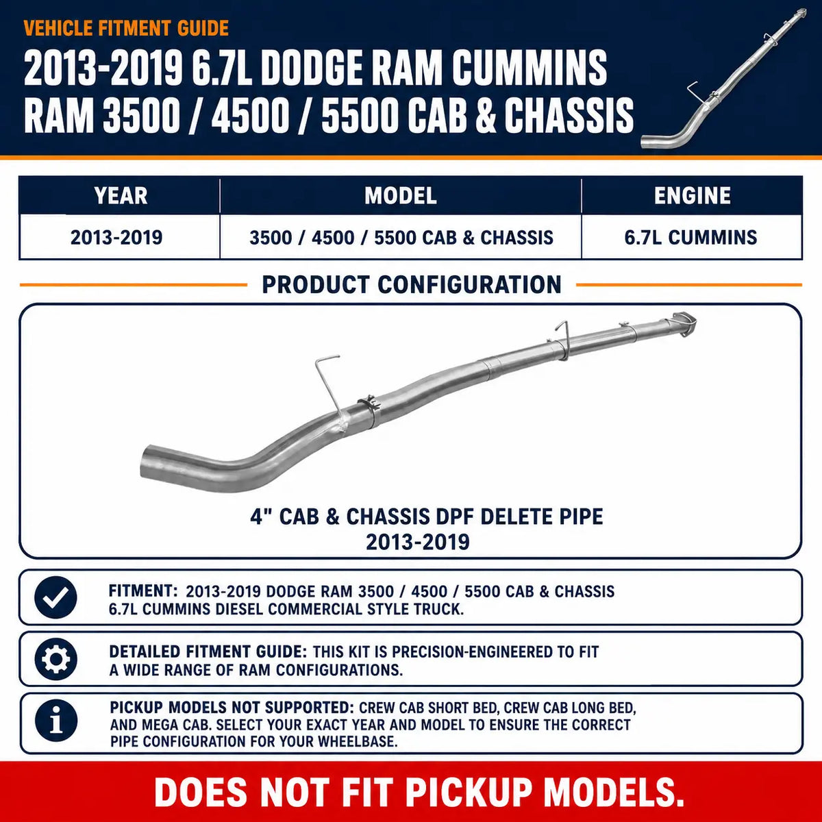 2013-2019 6.7L Dodge Ram Cummins 4" Cab & Chassis DPF Delete Pipe DieselPerf