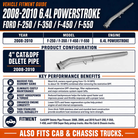 2008-2010 6.4L Powerstroke 4'' Cat&DPF Delete Pipe DieselPerf