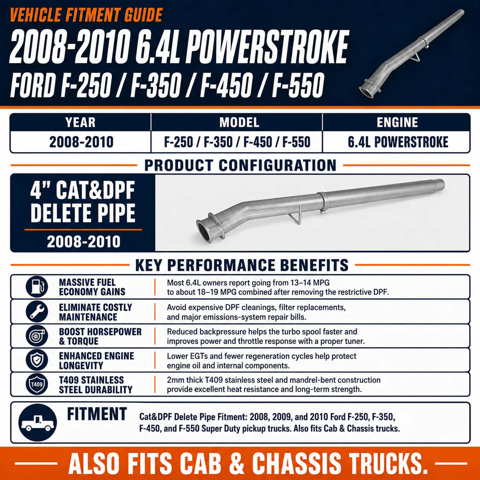 2008-2010 6.4L Powerstroke 4'' Cat&DPF Delete Pipe DieselPerf