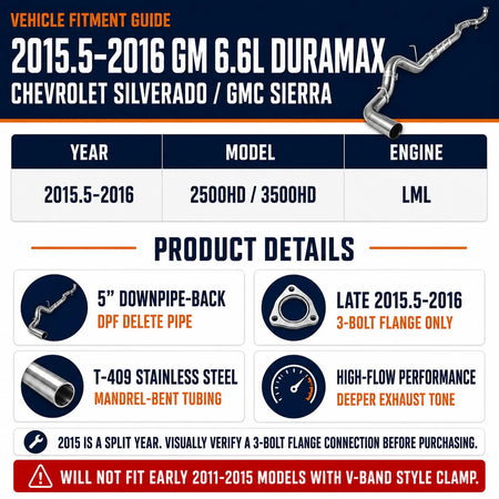 2015.5-2016 6.6L GM Duramax LML 5" Downpipe-Back DPF Delete Pipe DieselPerf