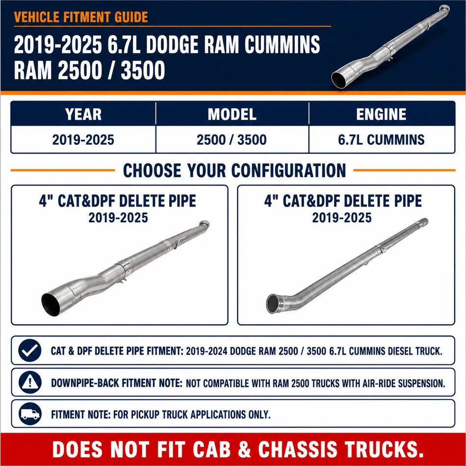 2019-2025 6.7L Dodge Ram Cummins 4" CAT&DPF Delete Pipe DieselPerf