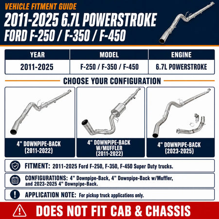 2011-2025 6.7L Powerstroke 4'' Downpipe-Back DPF Delete Pipe DieselPerf