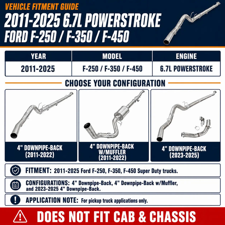 2011-2025 6.7L Powerstroke 4'' Downpipe-Back DPF Delete Pipe DieselPerf