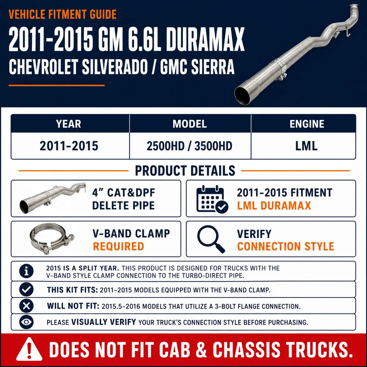 2011-2015 6.6L GM Duramax LML 4" CAT&DPF Delete Pipe DieselPerf