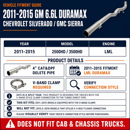2011-2015 6.6L GM Duramax LML 4" CAT&DPF Delete Pipe DieselPerf