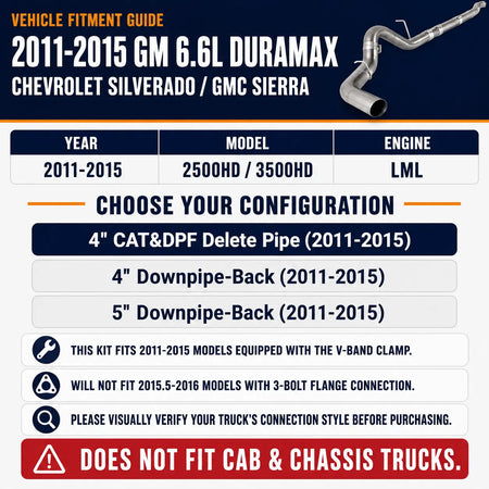 2011-2015 6.6L GM Duramax LML 4"& 5"DPF Delete Race Pipe DieselPerf