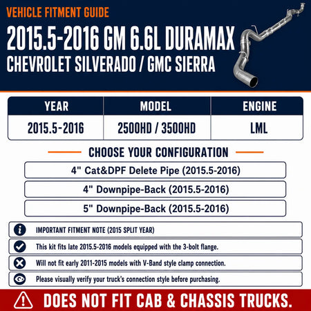 2015.5-2016 6.6L GM Duramax LML 4"& 5"DPF Delete Race Pipe DieselPerf
