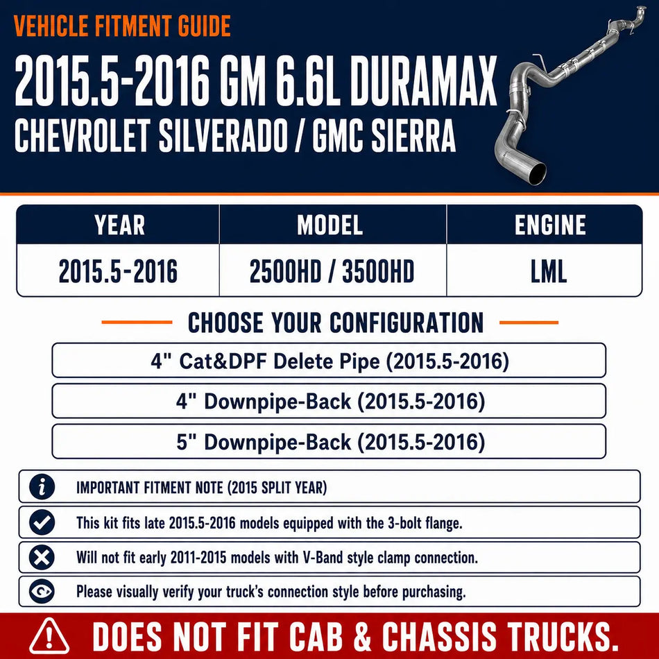 2015.5-2016 6.6L GM Duramax LML 4"& 5"DPF Delete Race Pipe DieselPerf