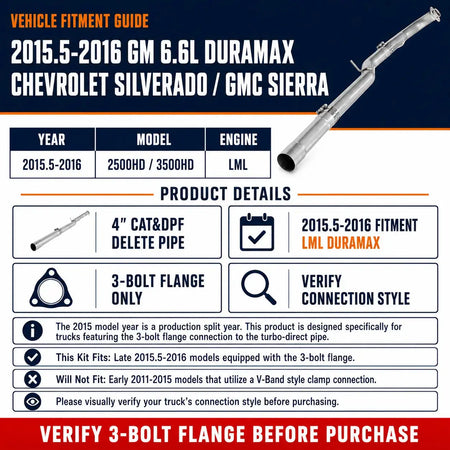 2015.5-2016 6.6L GM Duramax LML 4" CAT&DPF Delete Pipe DieselPerf