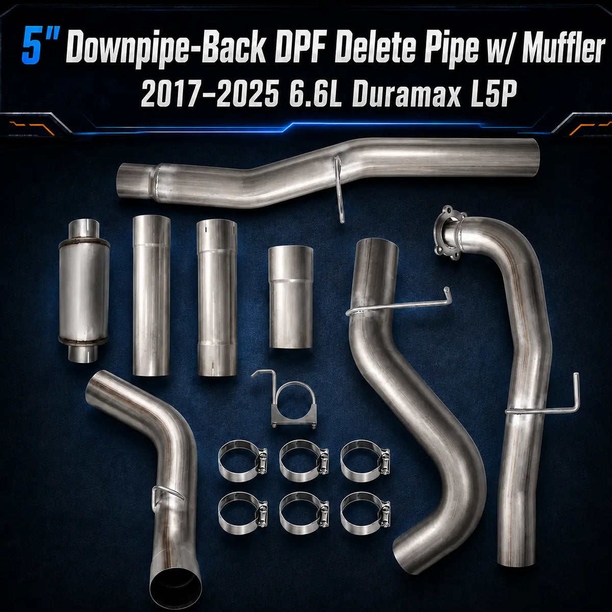 2017-2025 6.6L GM Duramax L5P 5" Downpipe-Back DPF Delete Pipe DieselPerf