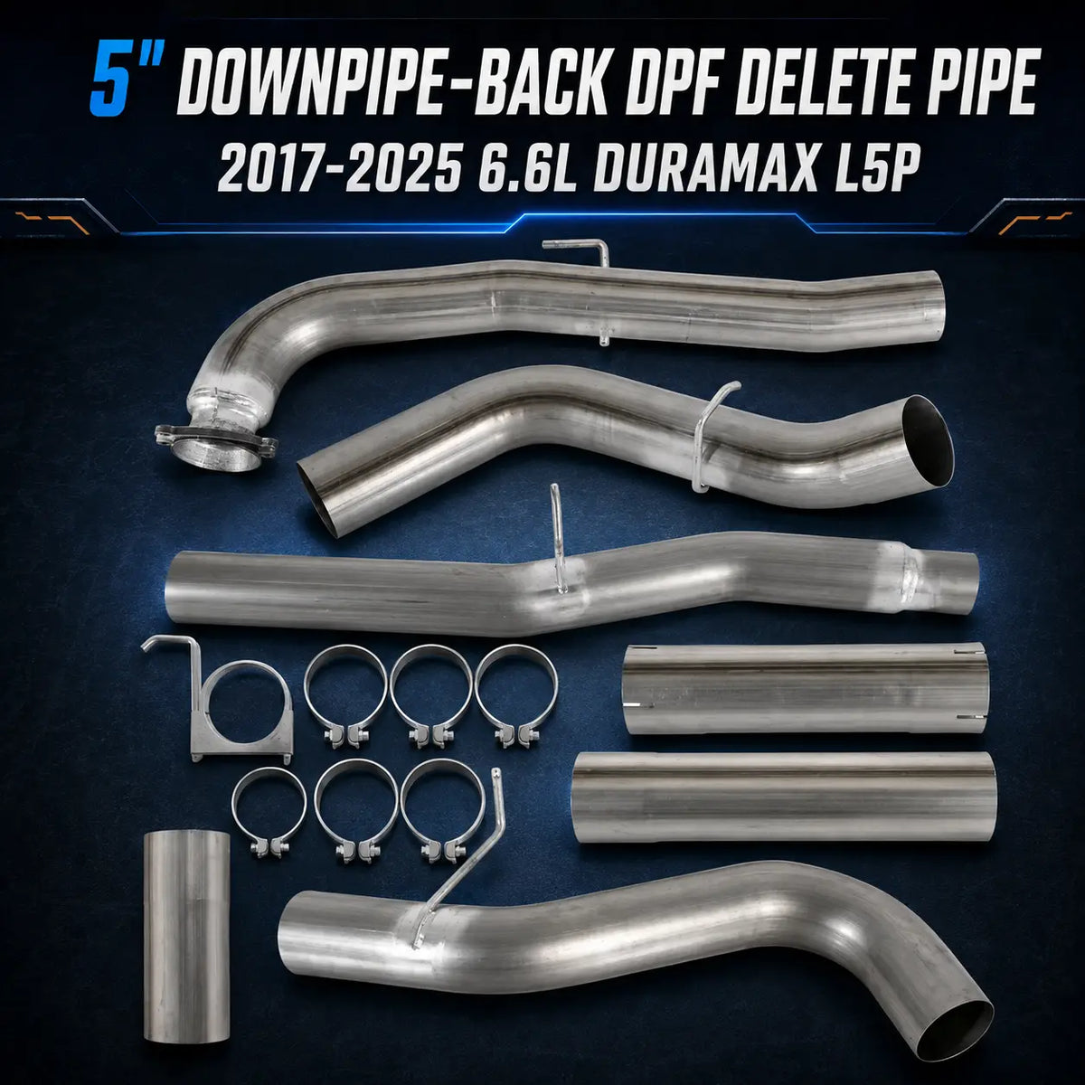 2017-2025 6.6L GM Duramax L5P 5" Downpipe-Back DPF Delete Pipe DieselPerf