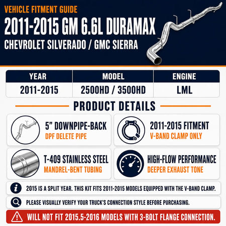 2011-2015 6.6L GM Duramax LML 5" Downpipe-Back DPF Delete Pipe DieselPerf