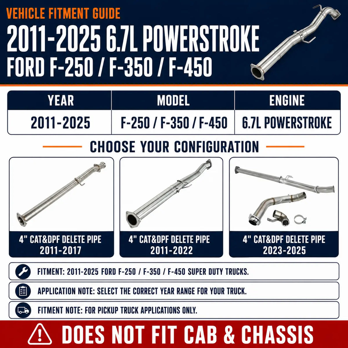 2011-2025 6.7L Powerstroke 4'' Cat&DPF Delete Pipe DieselPerf
