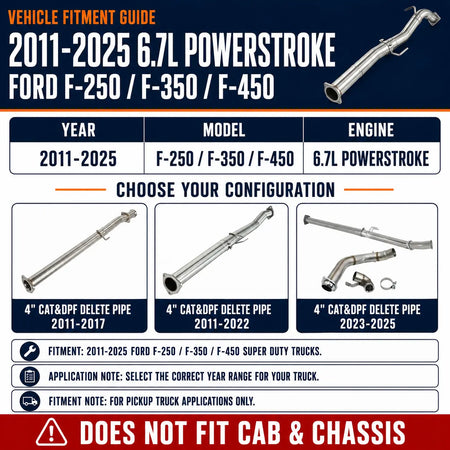 2011-2025 6.7L Powerstroke 4'' Cat&DPF Delete Pipe DieselPerf
