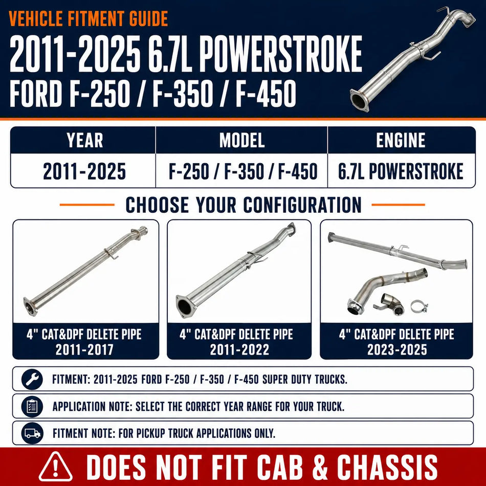 2011-2025 6.7L Powerstroke 4'' Cat&DPF Delete Pipe DieselPerf