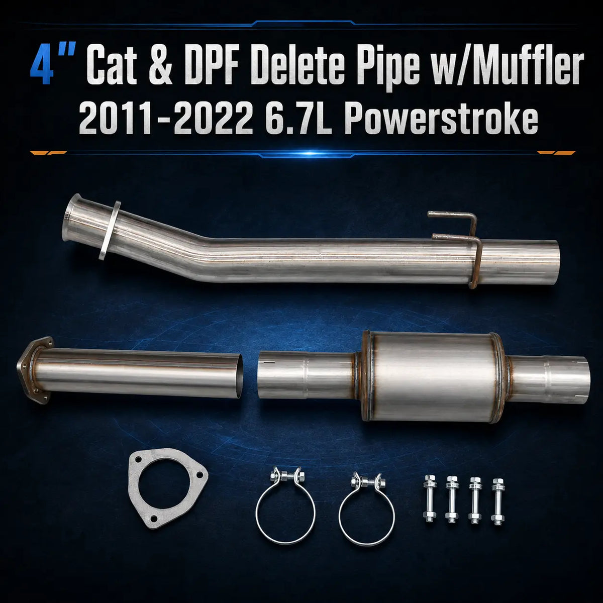 2011-2022 6.7L Powerstroke 4'' Cat&DPF Delete Pipe With Muffler DieselPerf