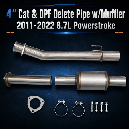 2011-2022 6.7L Powerstroke 4'' Cat&DPF Delete Pipe With Muffler DieselPerf
