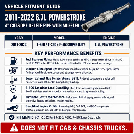 2011-2022 6.7L Powerstroke 4'' Cat&DPF Delete Pipe With Muffler DieselPerf
