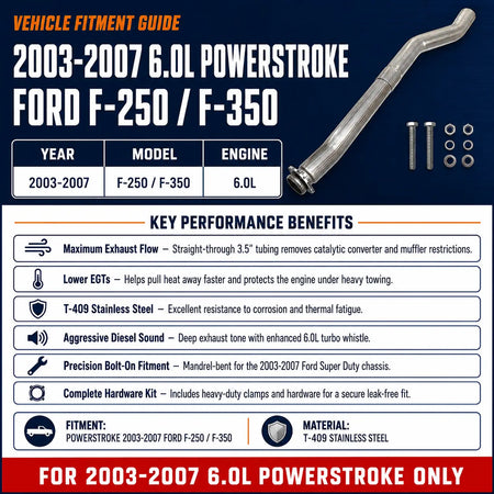 2003-2007 6.0L Powerstroke 3.5" Cat Delete Race Pipe DieselPerf