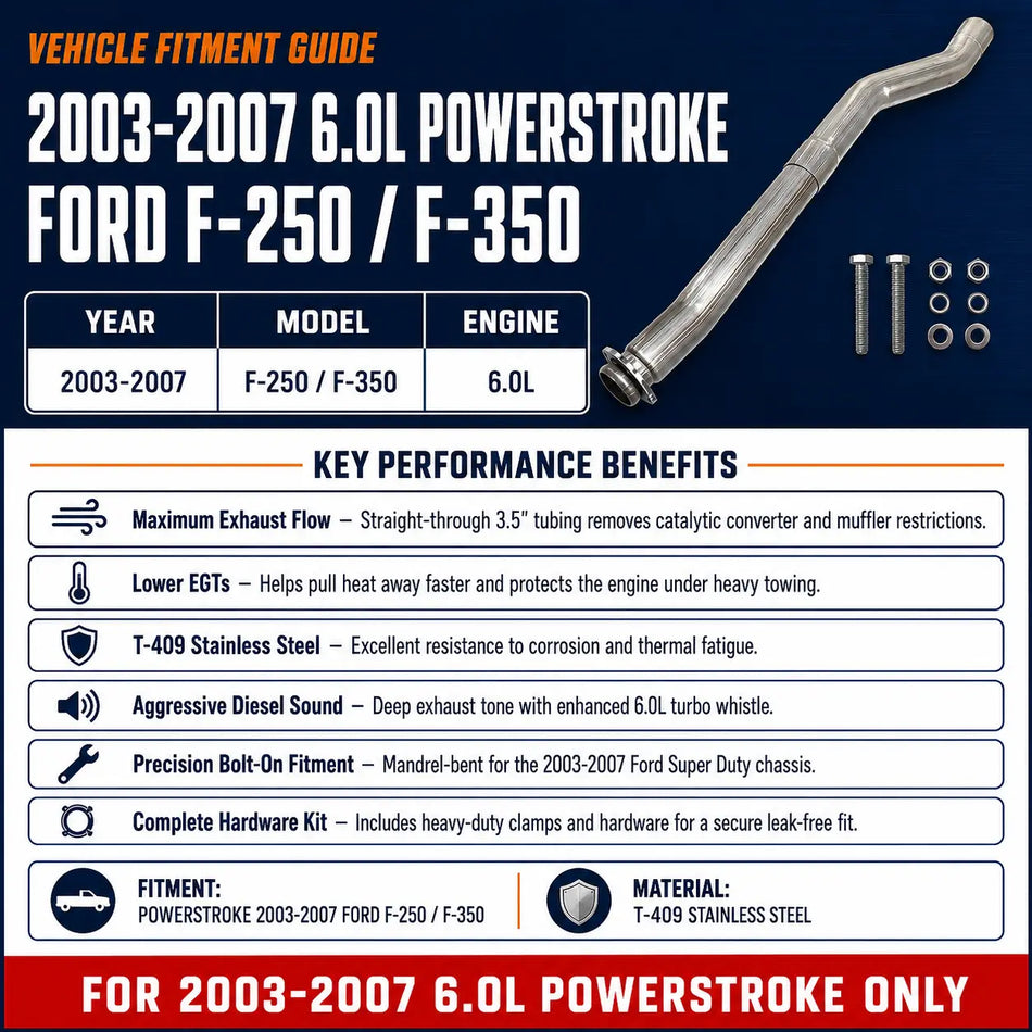 2003-2007 6.0L Powerstroke 3.5" Cat Delete Race Pipe DieselPerf