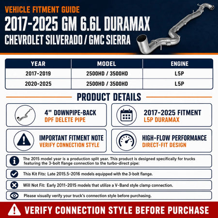 2015.5-2016 6.6L GM Duramax LML 4" Downpipe-Back DPF Delete Pipe DieselPerf