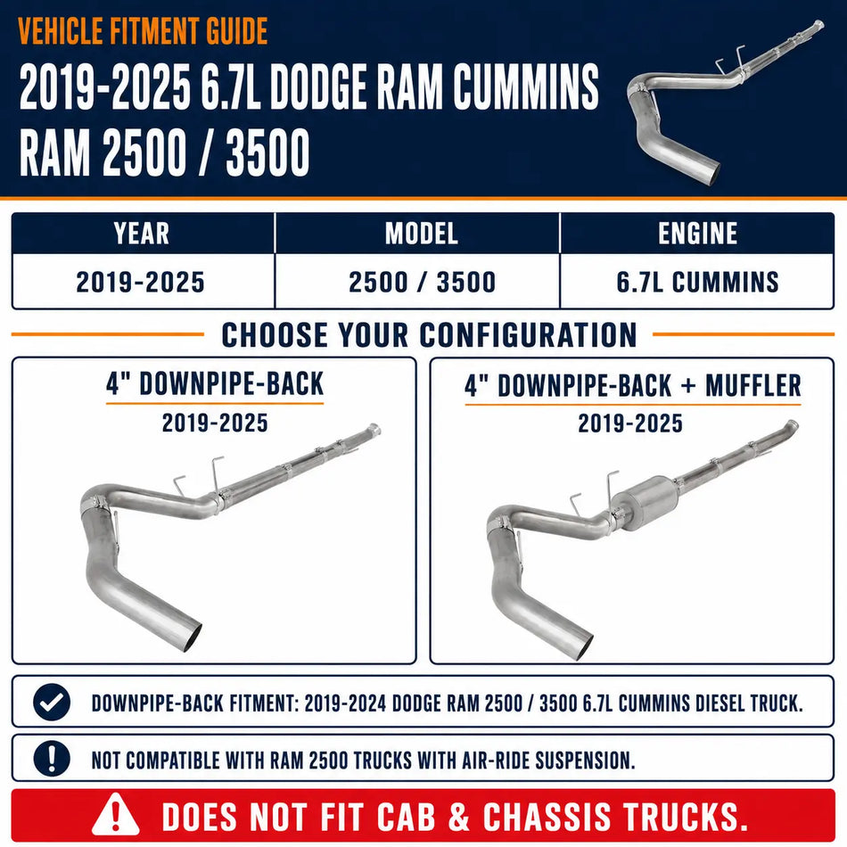 2019-2025 6.7L Dodge Ram Cummins 4'' Downpipe-Back DPF Delete Pipe DieselPerf