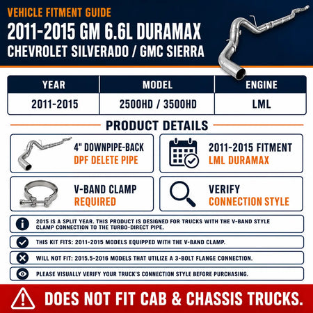2011-2015 6.6L GM Duramax LML 4" Downpipe-Back DPF Delete Pipe DieselPerf