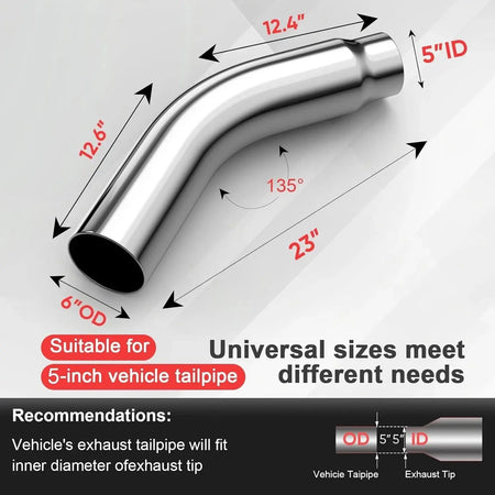 5'' in 6'' Out Chrome Turn down Diesel Side Exit Exhaust Elbow Tip with a Clamp DieselPerf