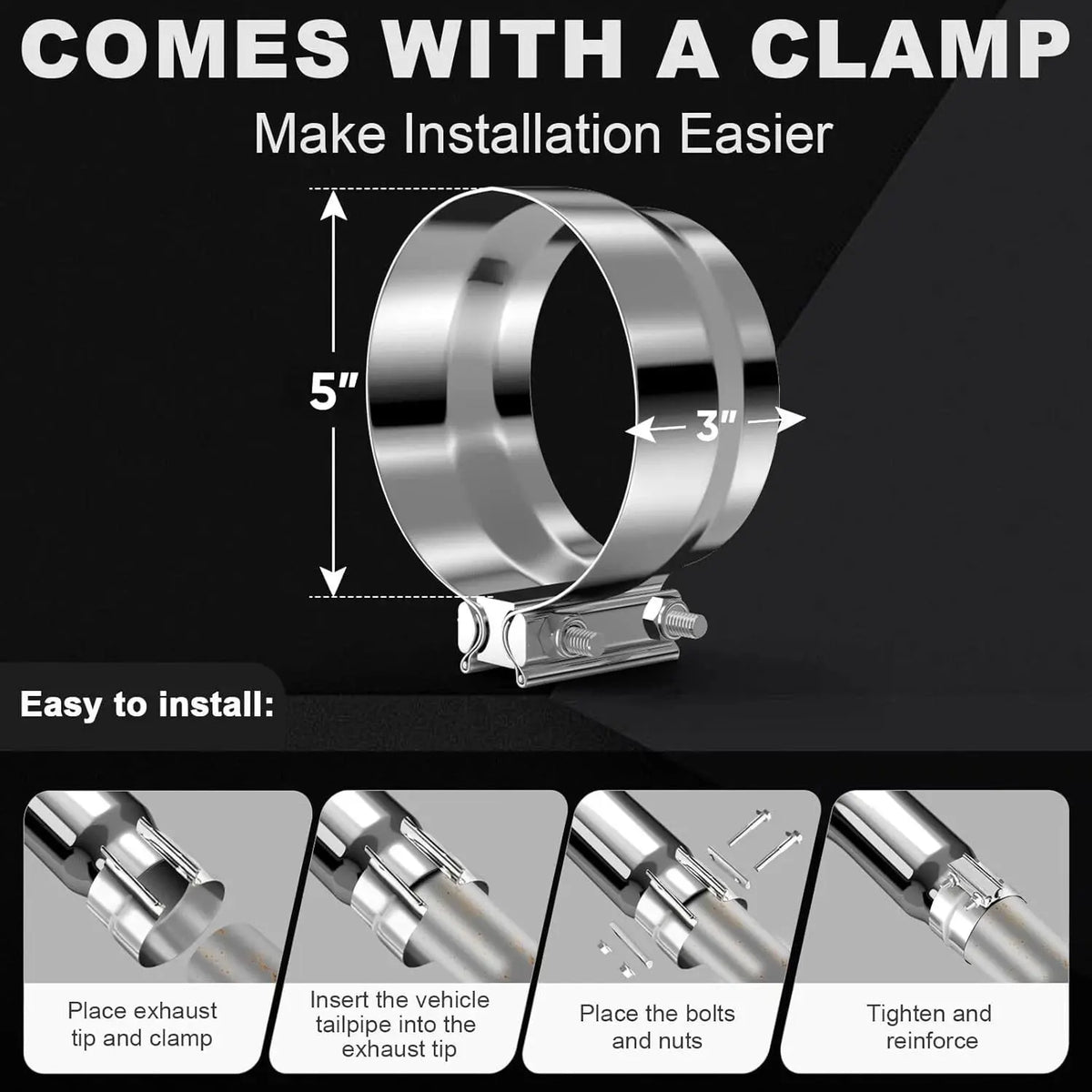 4'' in 5'' Out Chrome Turn down Diesel Side Exit Exhaust Elbow Tip with a Clamp DieselPerf