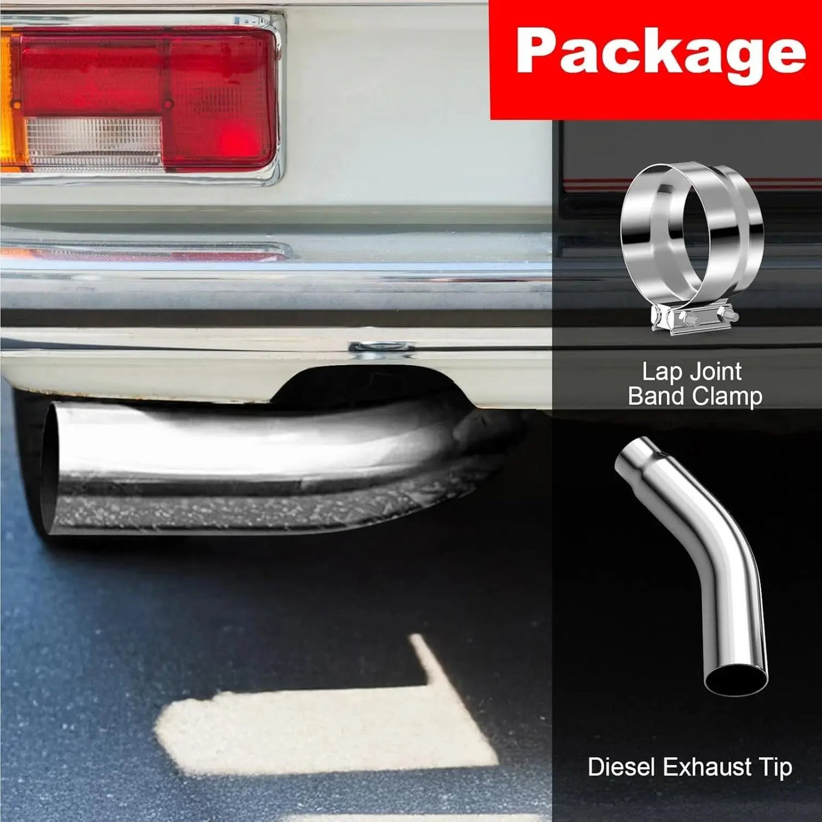 4'' in 5'' Out Chrome Turn down Diesel Side Exit Exhaust Elbow Tip with a Clamp DieselPerf