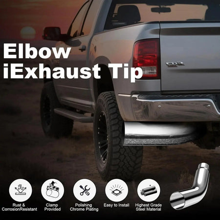 4'' in 5'' Out Chrome Turn down Diesel Side Exit Exhaust Elbow Tip with a Clamp DieselPerf