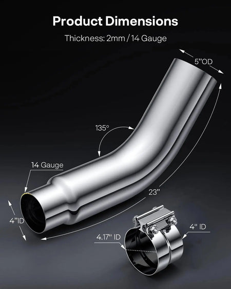 4'' in 5'' Out Chrome Turn down Diesel Side Exit Exhaust Elbow Tip with a Clamp DieselPerf